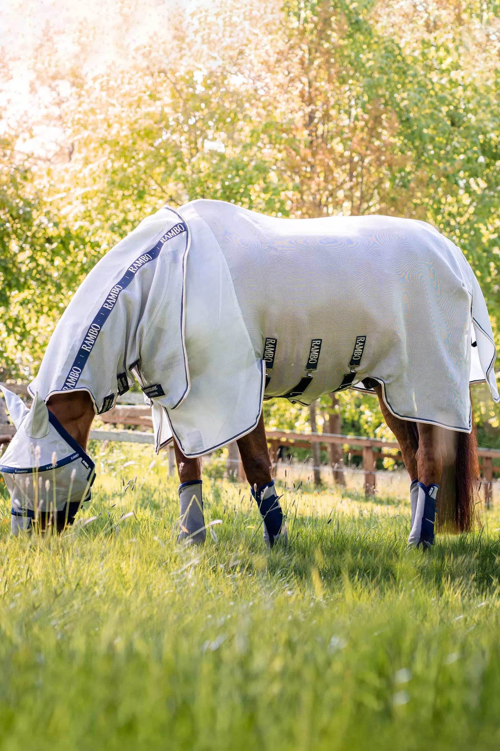 horseware Derka Przeciwko Owadom Rambo Protector Z Odpinanym Kapturem Silver/Dark Blue Store